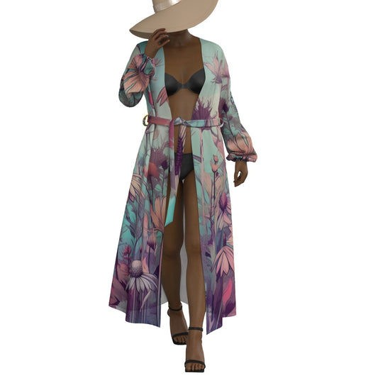 All-Over Print Women's Lace-up Chiffon Robe