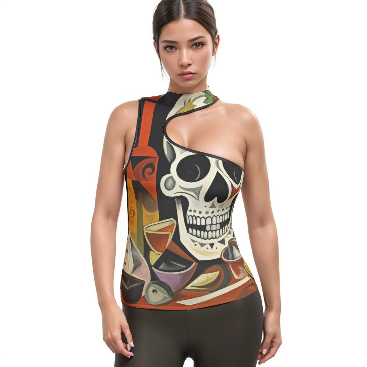 All-Over Print Women's Halter Sleeveless Asymmetrical Tank Top