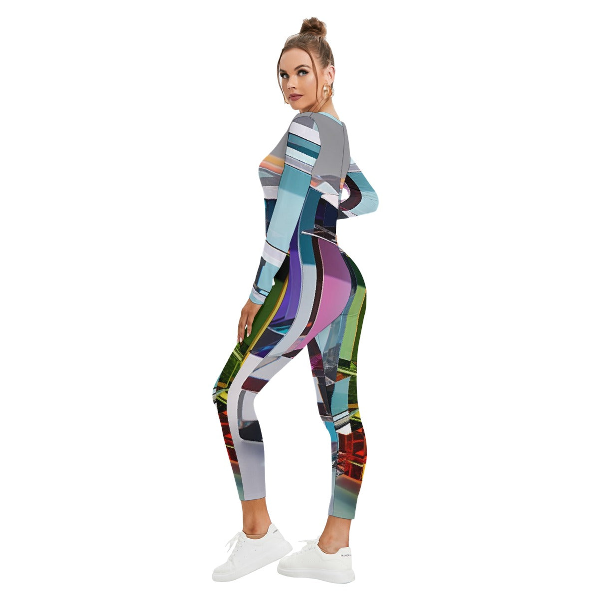All-Over Print Women's Plunging Neck Jumpsuit
