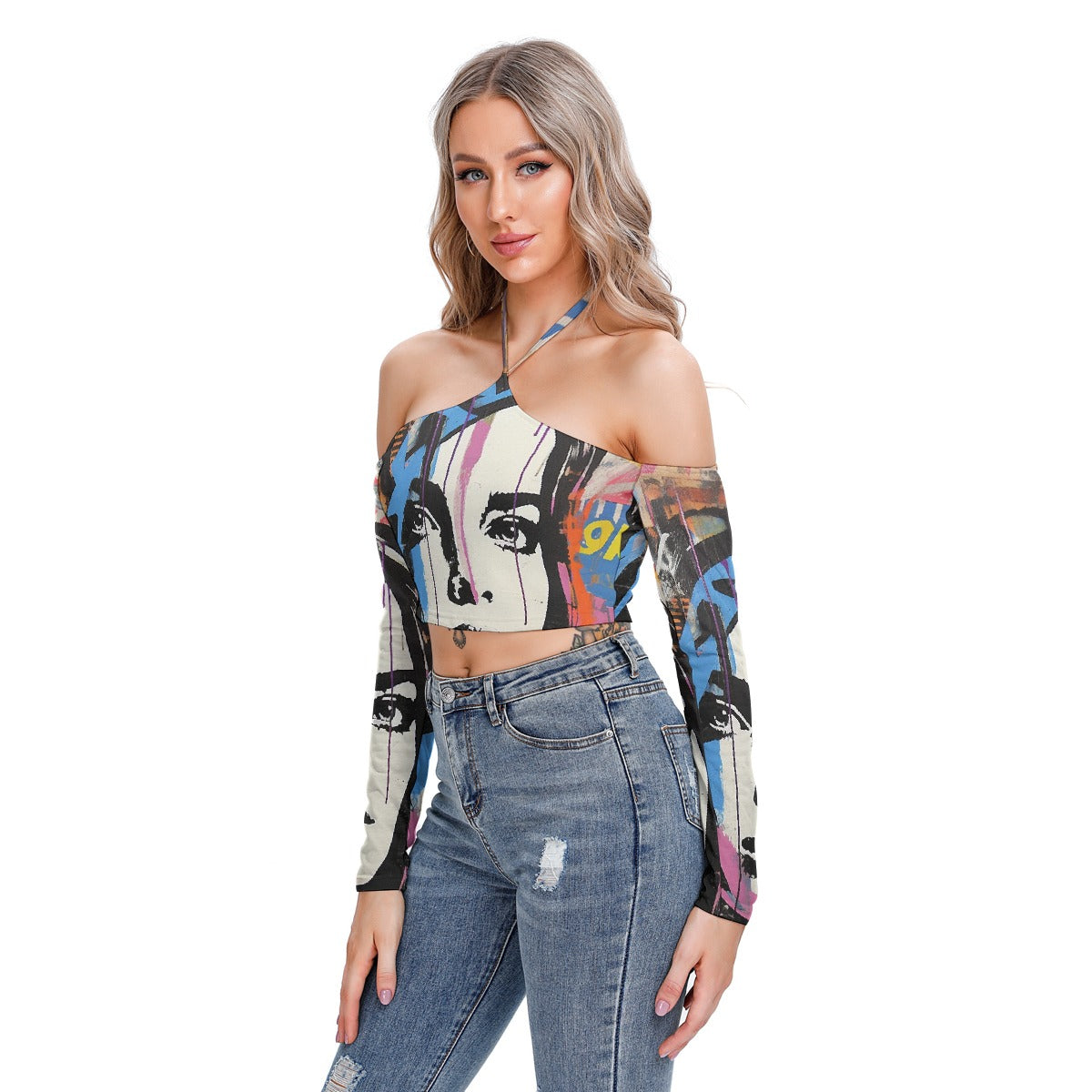 All-Over Print Women's Halter Lace-up Top