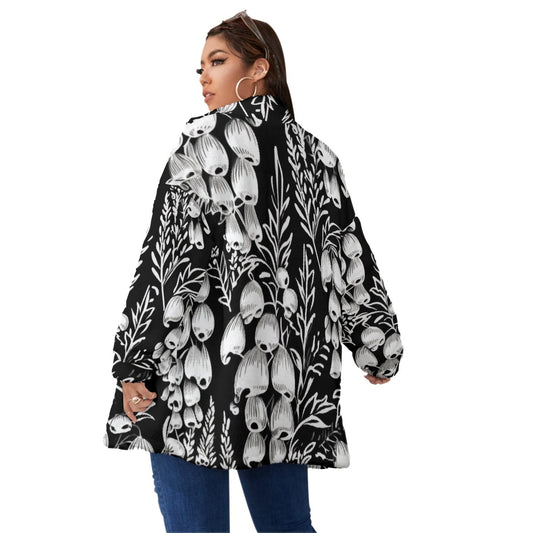 All-Over Print Unisex Borg Fleece Stand-up Collar Coat With Zipper Closure(Plus Size)