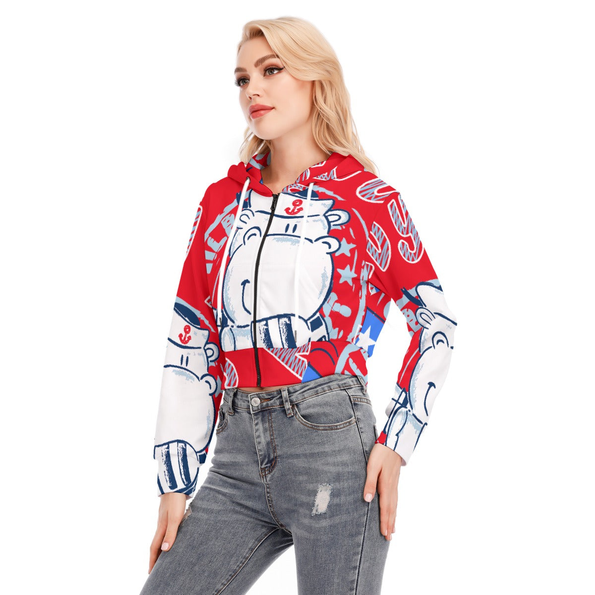 All-Over Print Women's Crop Top Hoodie With Zipper Closure