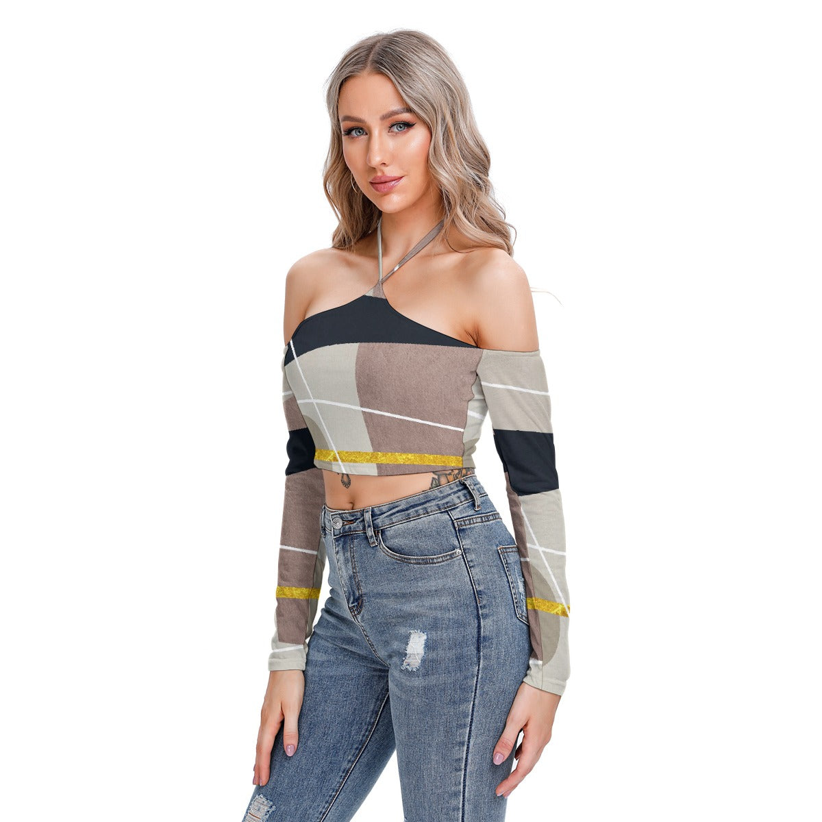 All-Over Print Women's Halter Lace-up Top