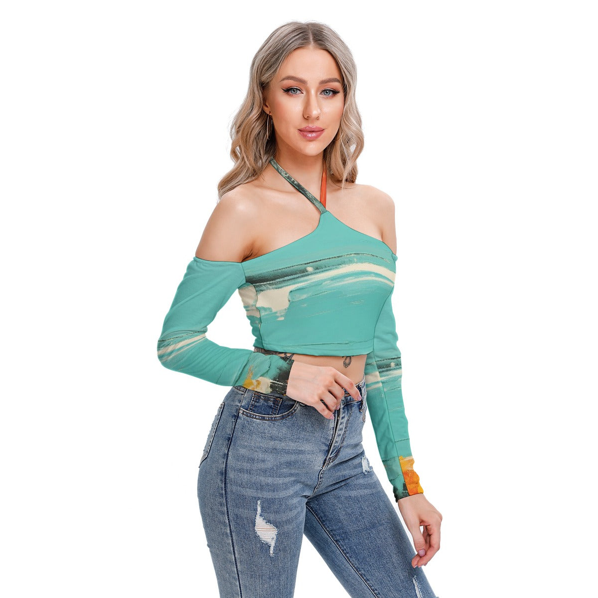 All-Over Print Women's Halter Lace-up Top