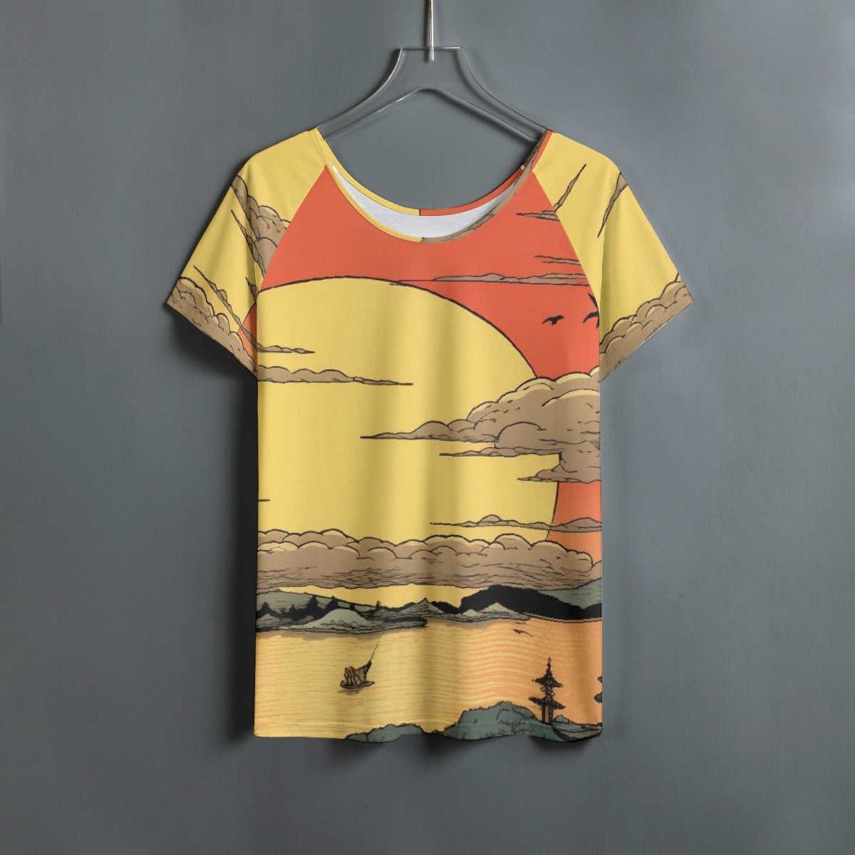 All-Over Print Women's Round Neck T-shirt With Raglan Sleeve