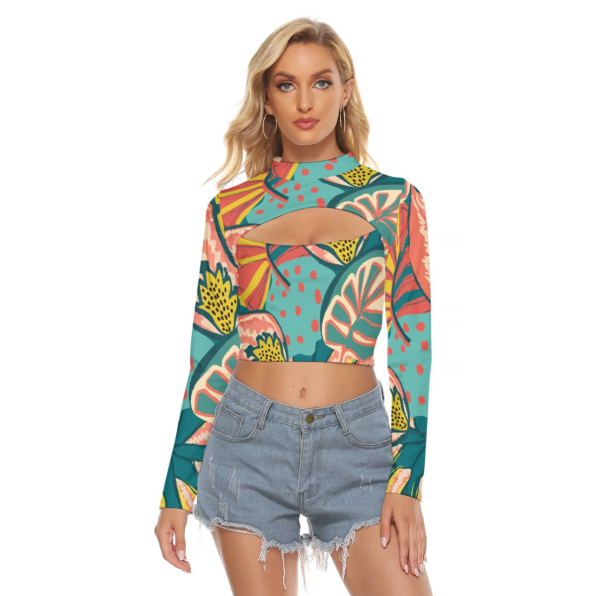 All-Over Print Women's Hollow Chest Keyhole Tight Crop Top