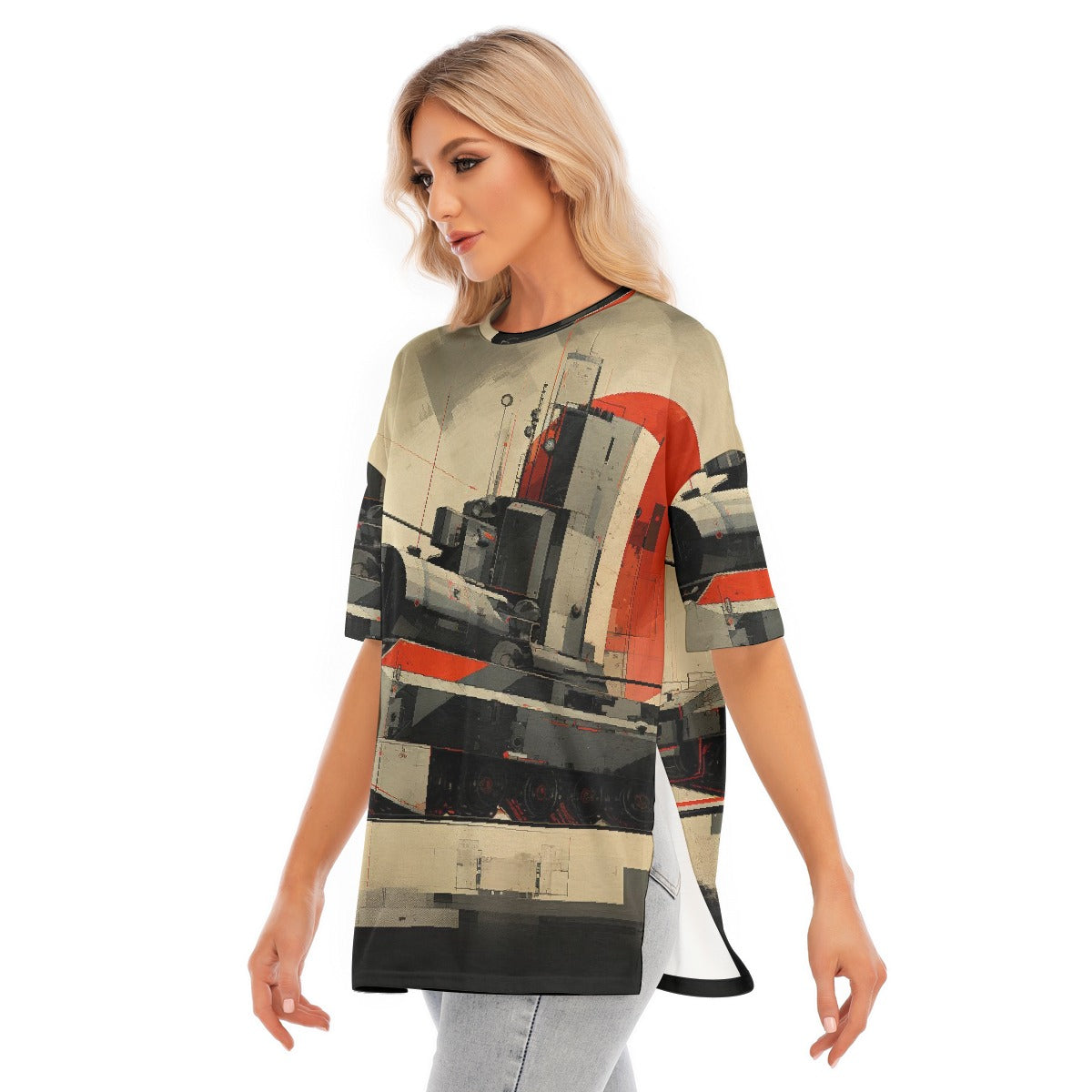 All-Over Print Women's Short Sleeves T-shirt With Hem Split