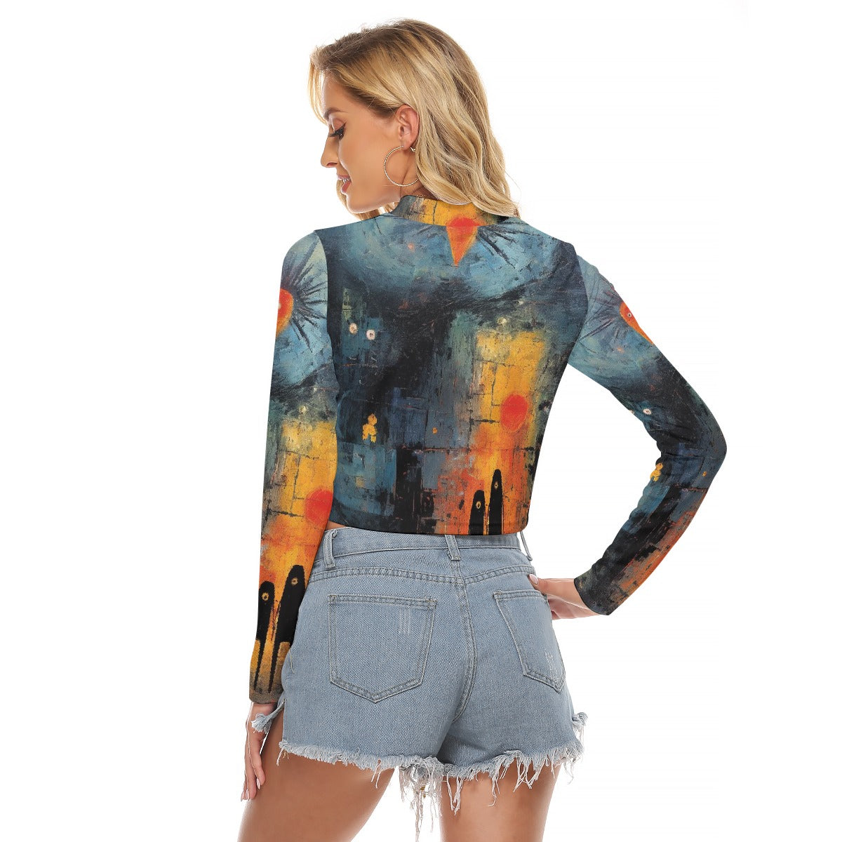 All-Over Print Women's Hollow Chest Keyhole Tight Crop Top