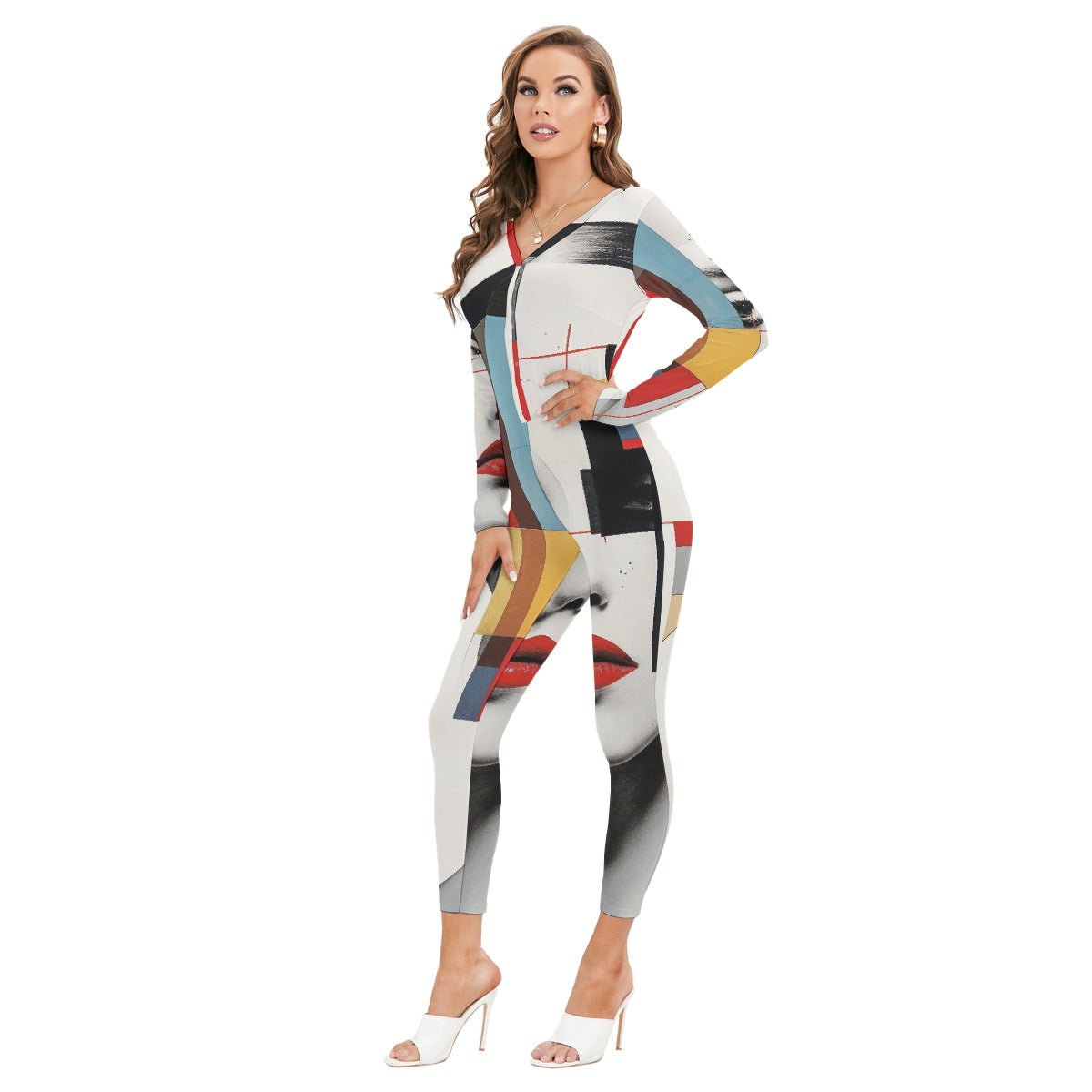 All-Over Print Women's Plunging Neck Jumpsuit