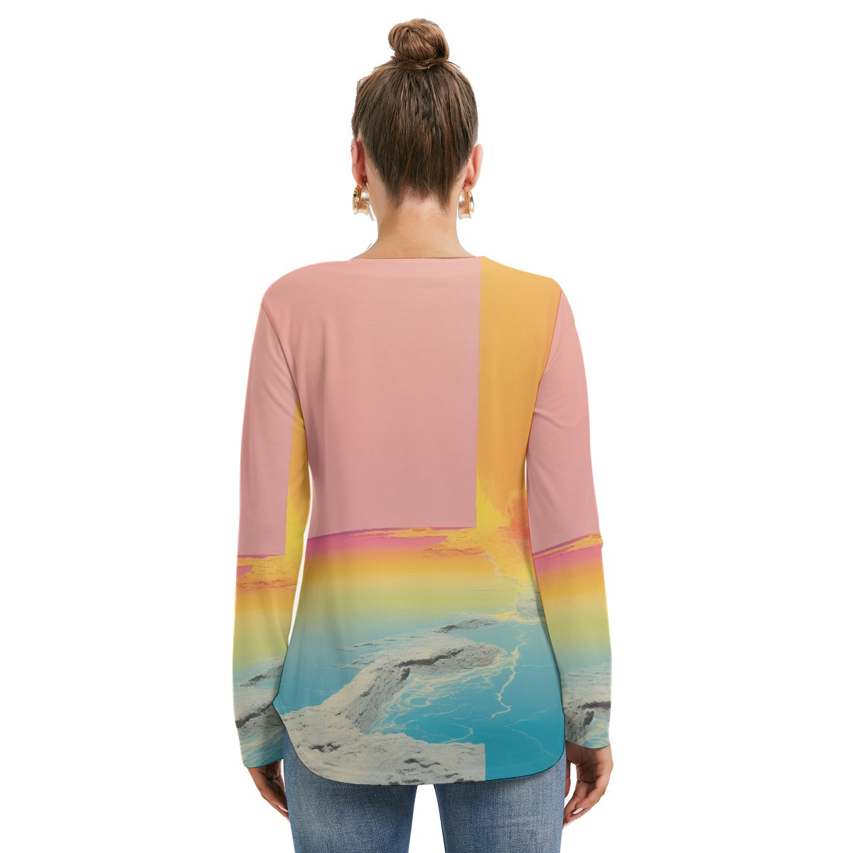 All-Over Print Women's Long Sleeve Neckline Tie Sweatshirt