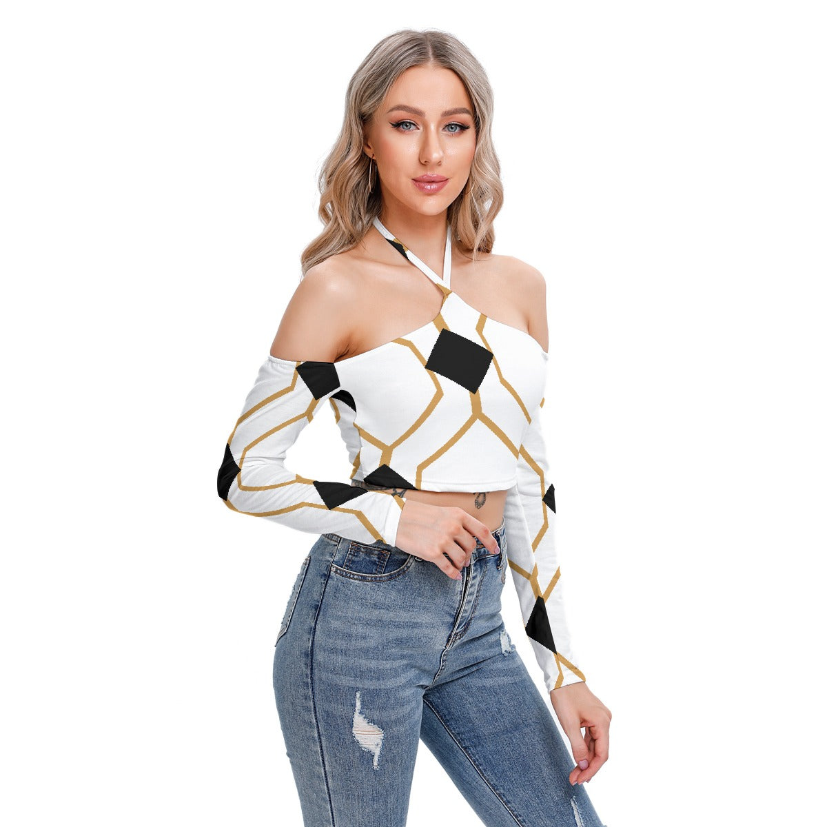 All-Over Print Women's Halter Lace-up Top