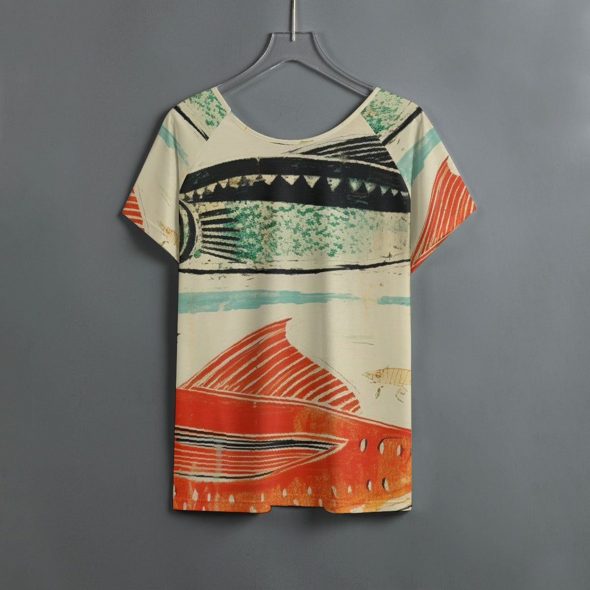 All-Over Print Women's Round Neck T-shirt With Raglan Sleeve
