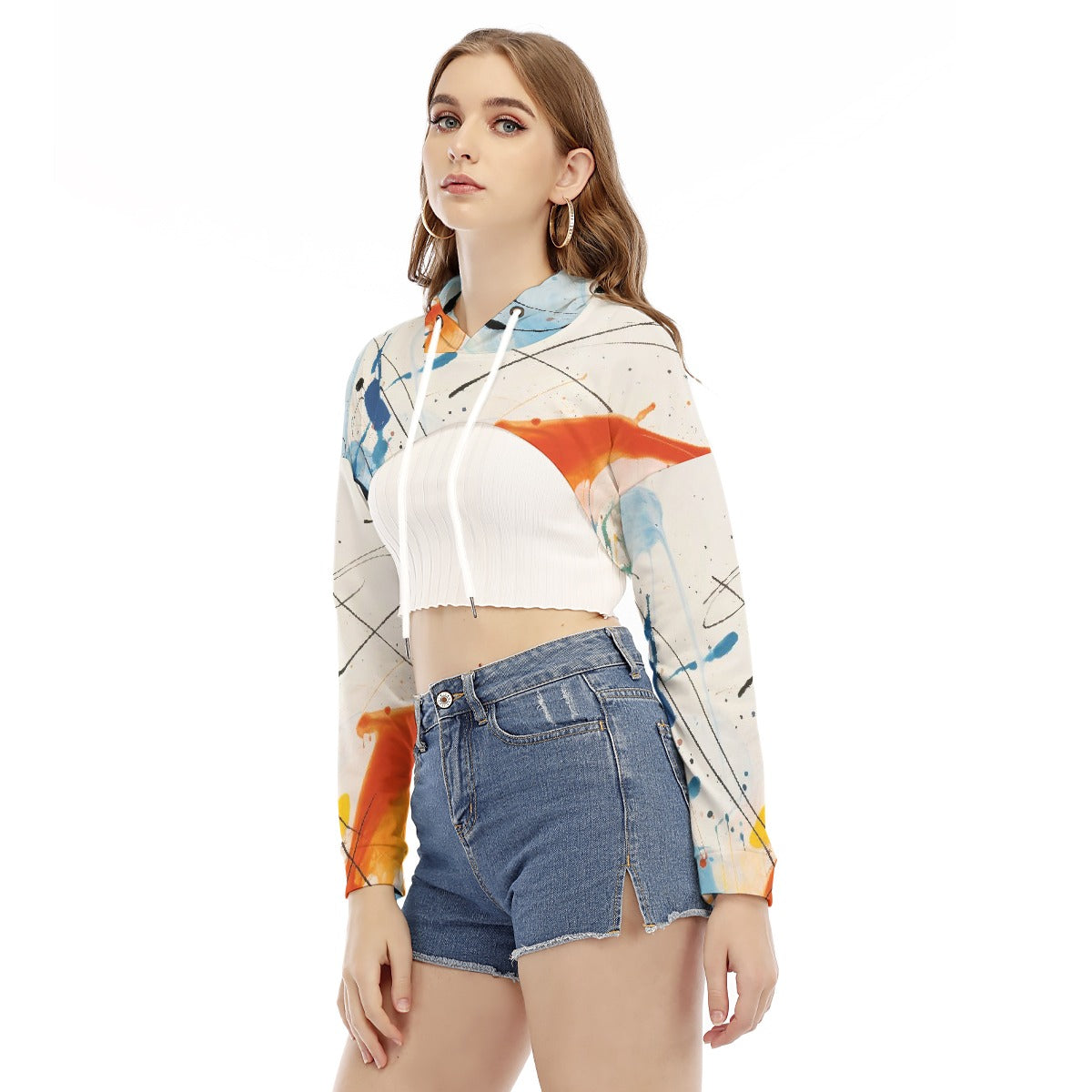 All-Over Print Women's Smock Short Hoodie With Long Sleeve