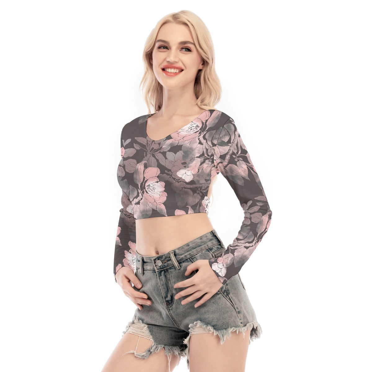 All-Over Print Women's Back Hollow T-shirt With Strap