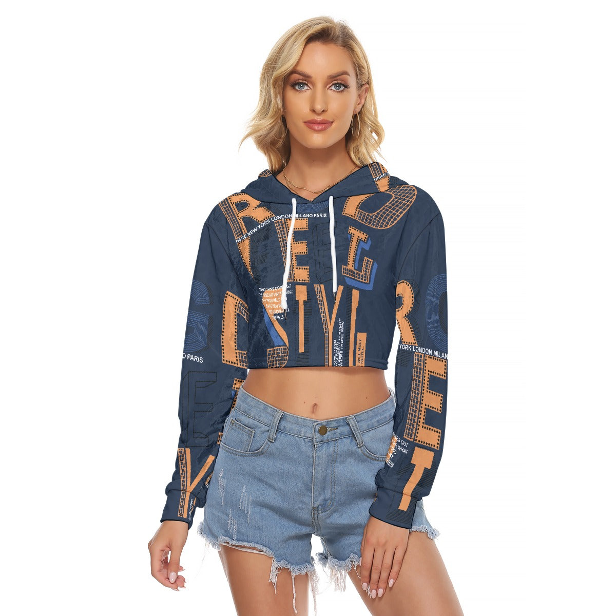 All-Over Print Women's Crop Top Hoodie|Velvet