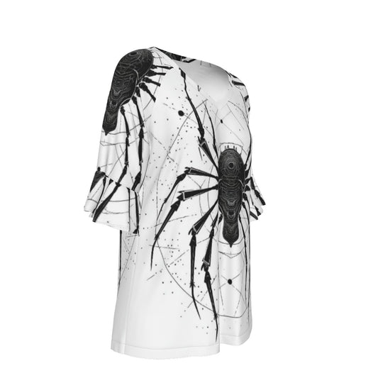 All-Over Print V-neck Women's T-shirt With Bell Sleeve