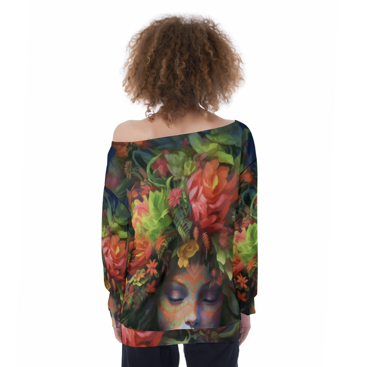 All-Over Print Oversized Women's Off-Shoulder Sweatshirt