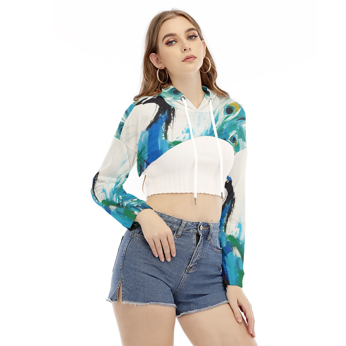 All-Over Print Women's Smock Short Hoodie With Long Sleeve