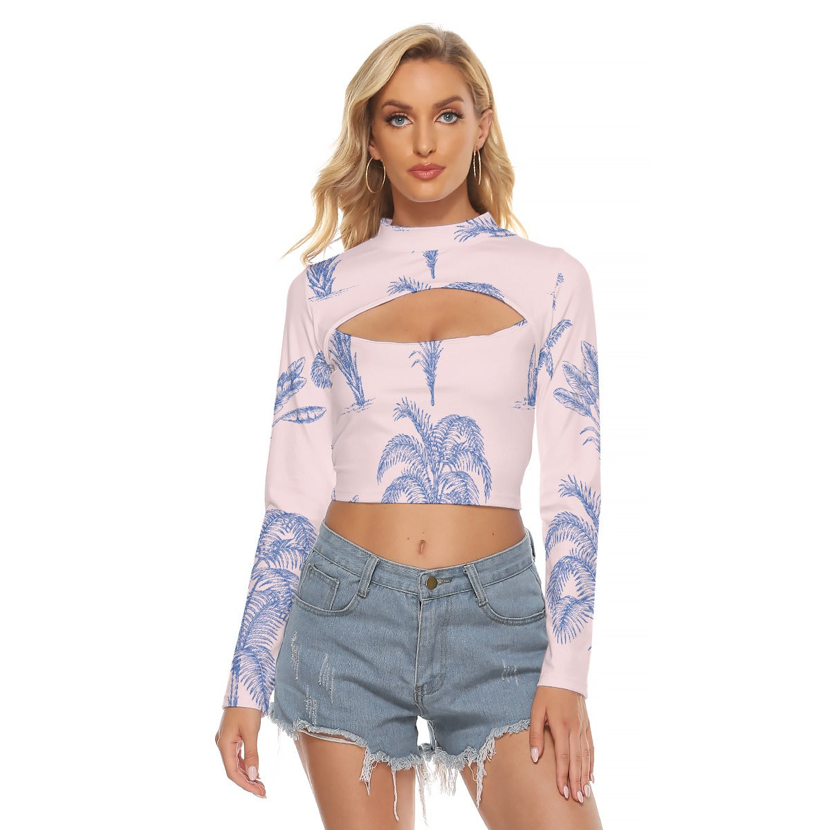 All-Over Print Women's Hollow Chest Keyhole Tight Crop Top