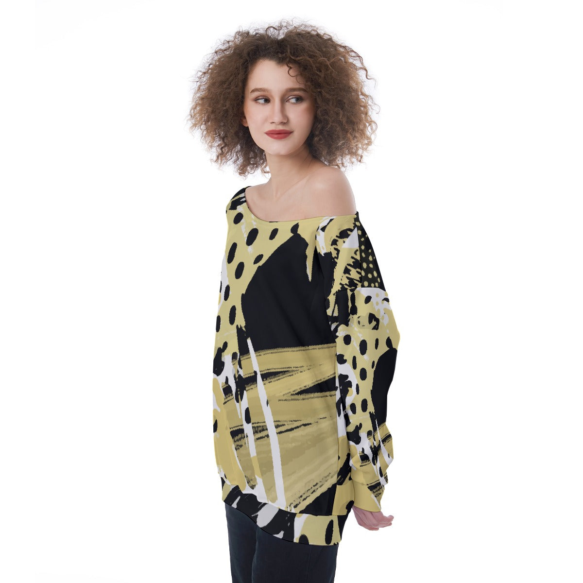All-Over Print Oversized Women's Off-Shoulder Sweatshirt