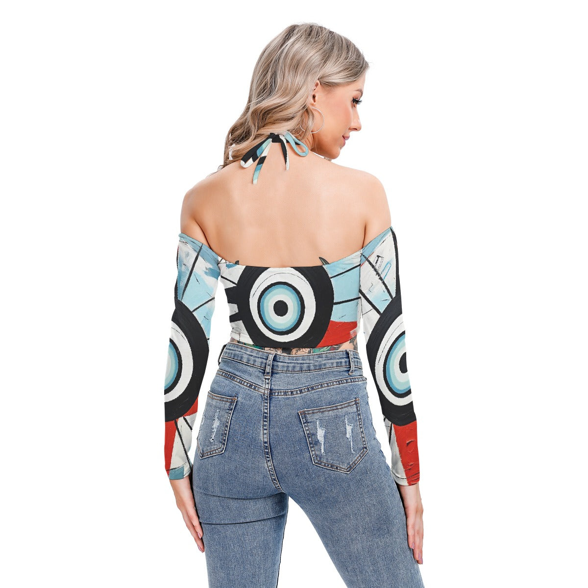 All-Over Print Women's Halter Lace-up Top