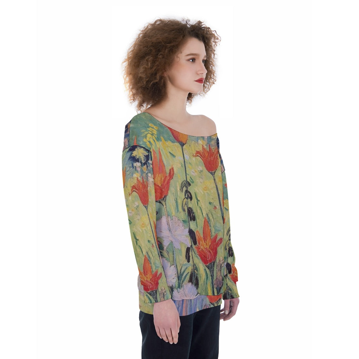 All-Over Print Oversized Women's Off-Shoulder Sweatshirt