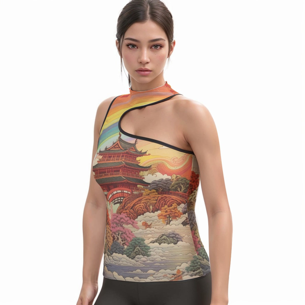 All-Over Print Women's Halter Sleeveless Asymmetrical Tank Top