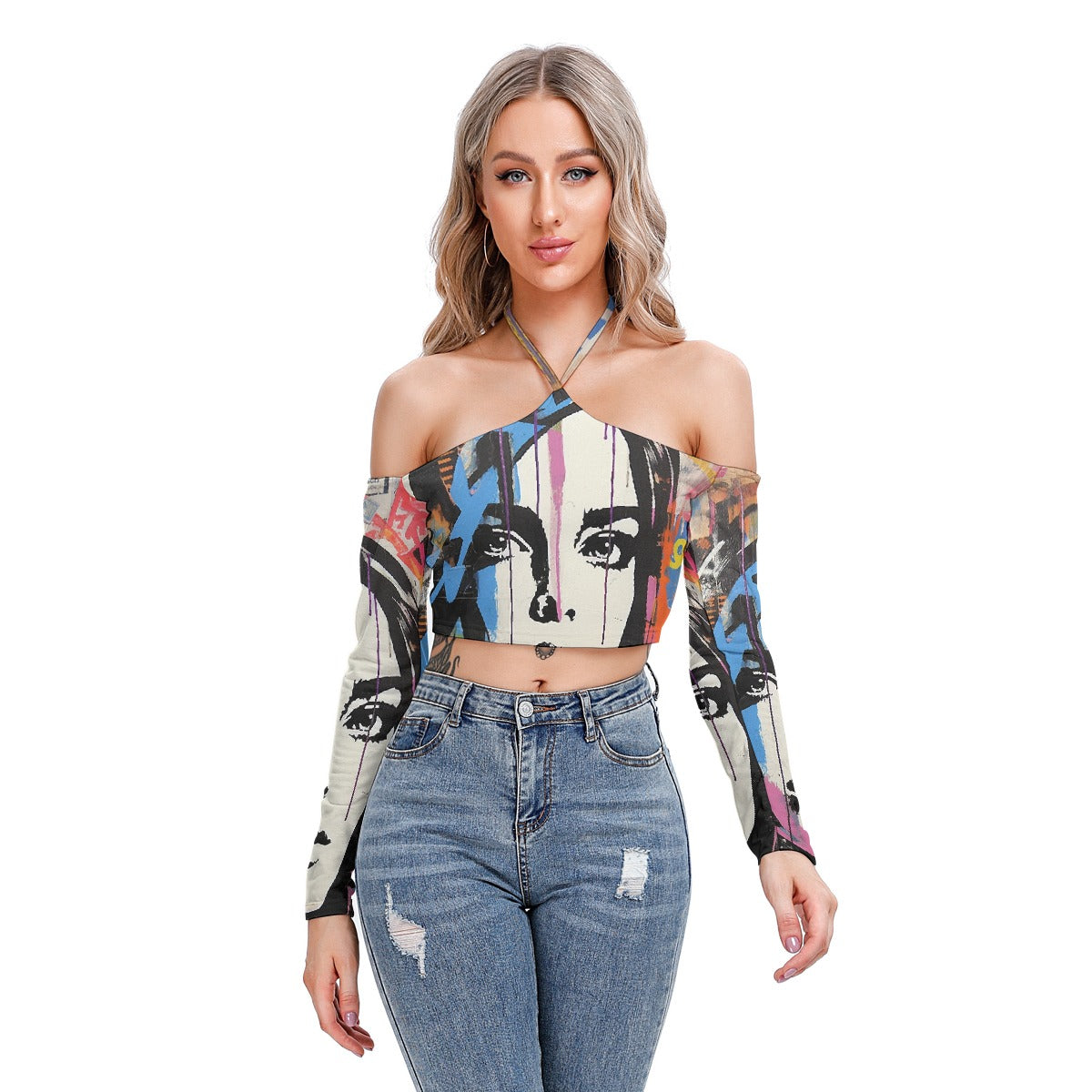 All-Over Print Women's Halter Lace-up Top