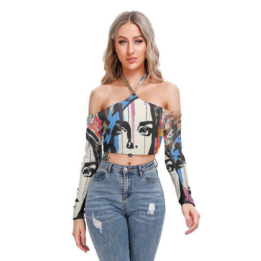 All-Over Print Women's Halter Lace-up Top