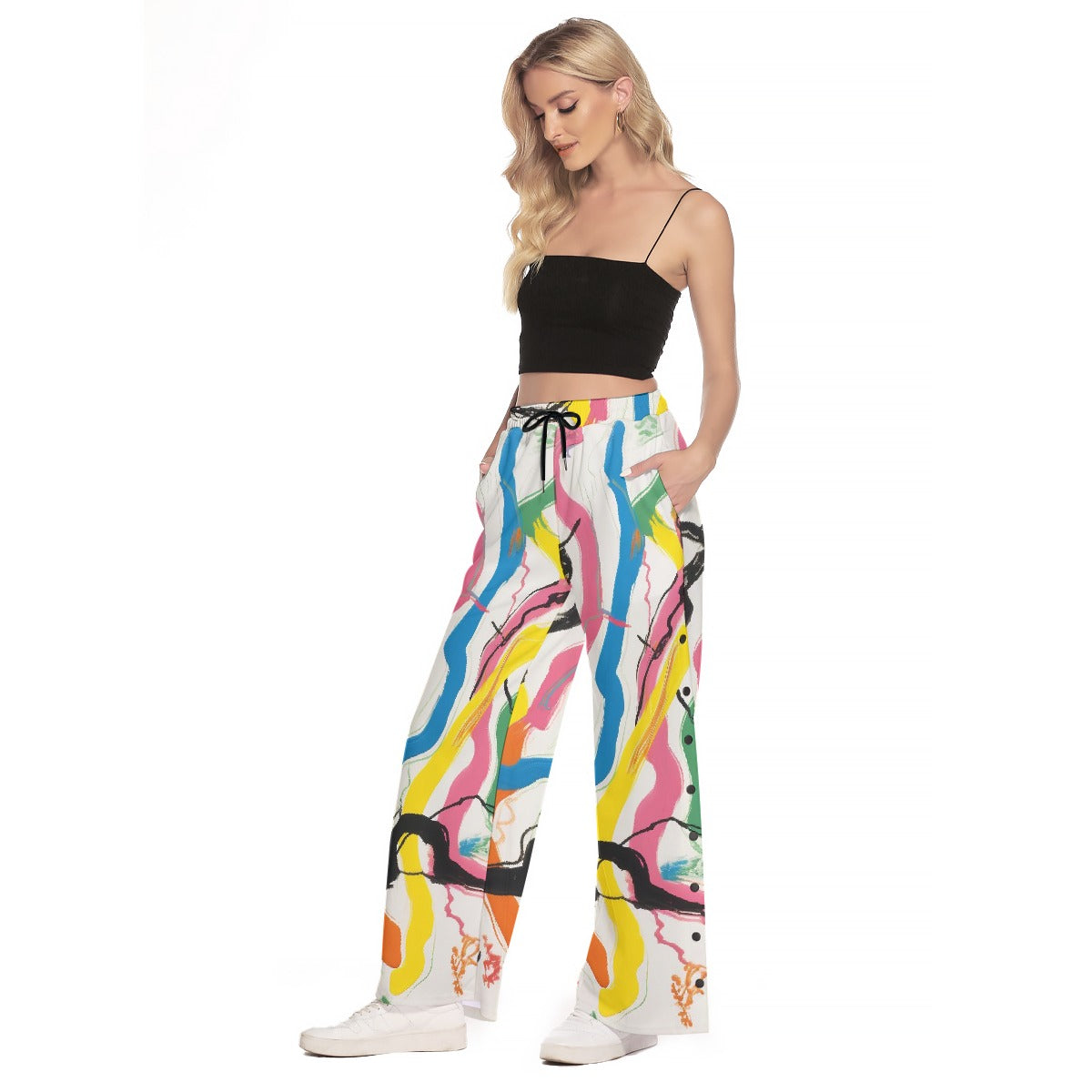 All-Over Print Women's Side Slit Snap Button Trousers