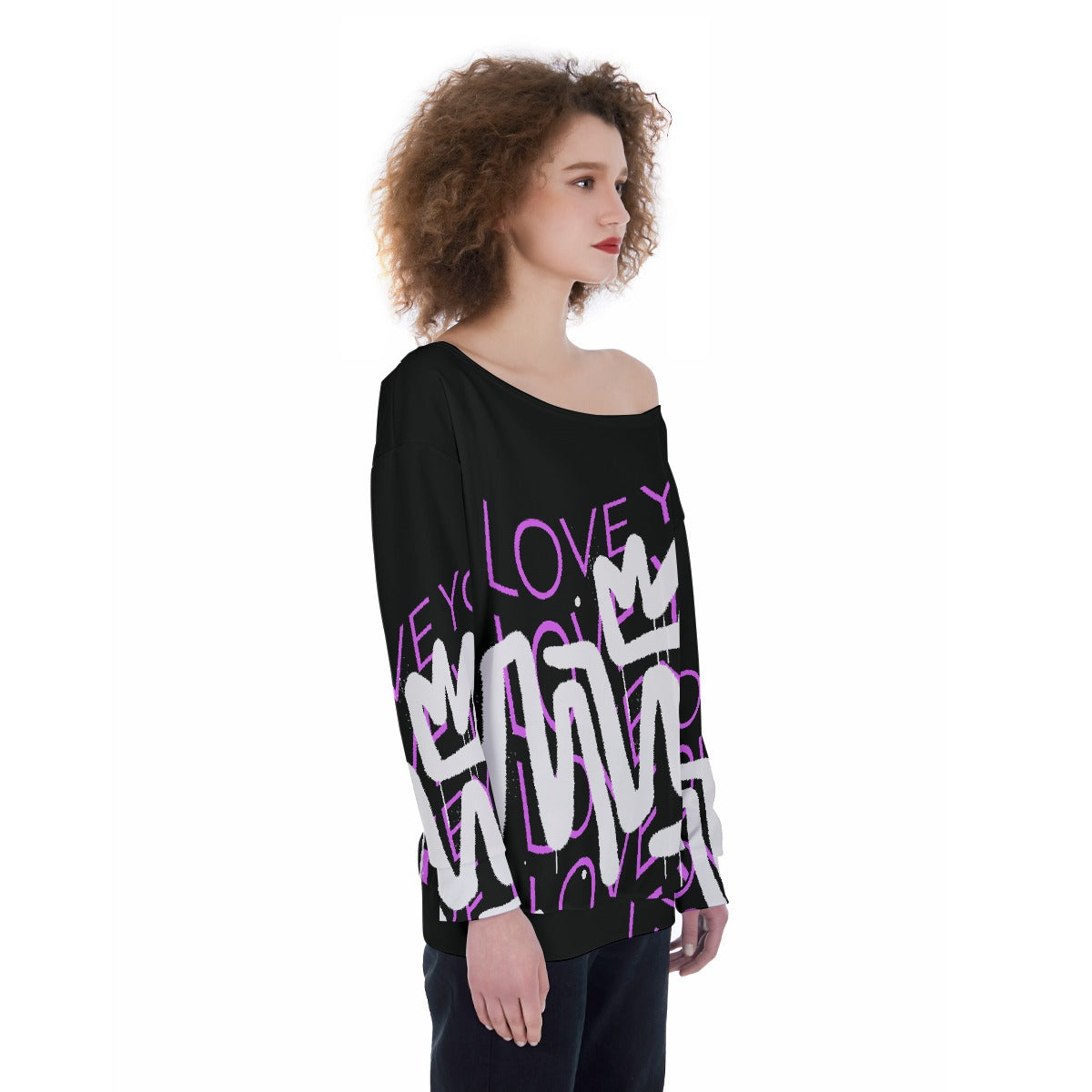 All-Over Print Oversized Women's Off-Shoulder Sweatshirt