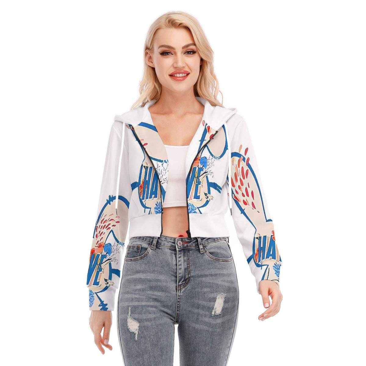 All-Over Print Women's Crop Top Hoodie With Zipper Closure