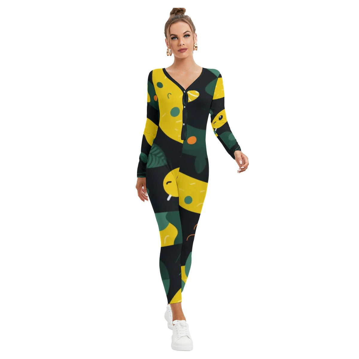 All-Over Print Women's Plunging Neck Jumpsuit