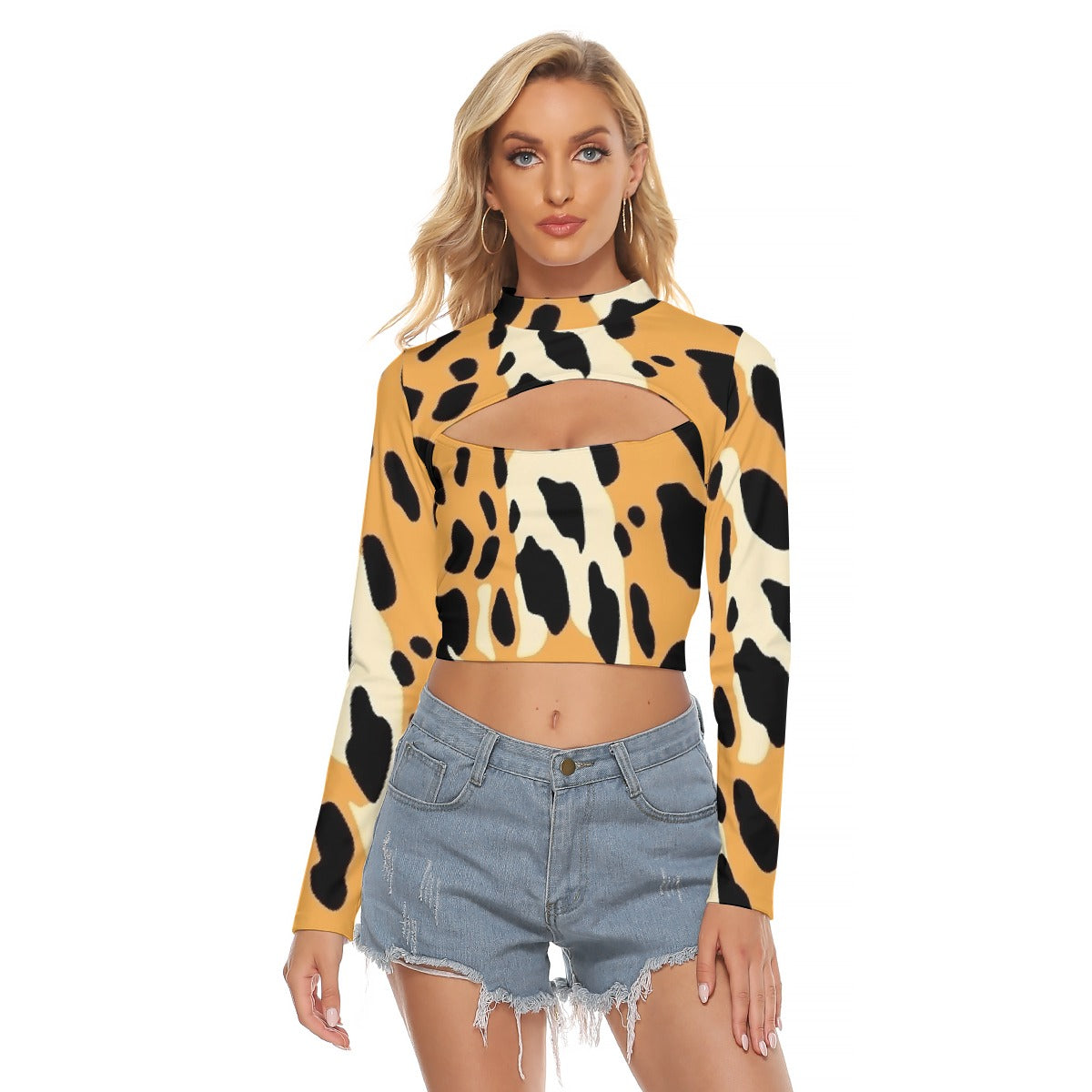 All-Over Print Women's Hollow Chest Keyhole Tight Crop Top