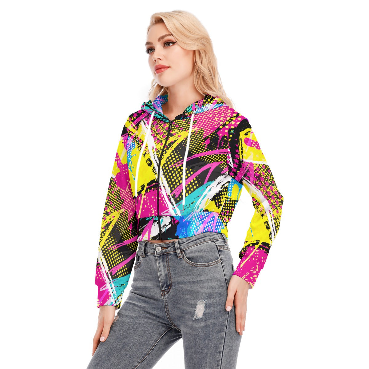 All-Over Print Women's Crop Top Hoodie With Zipper Closure