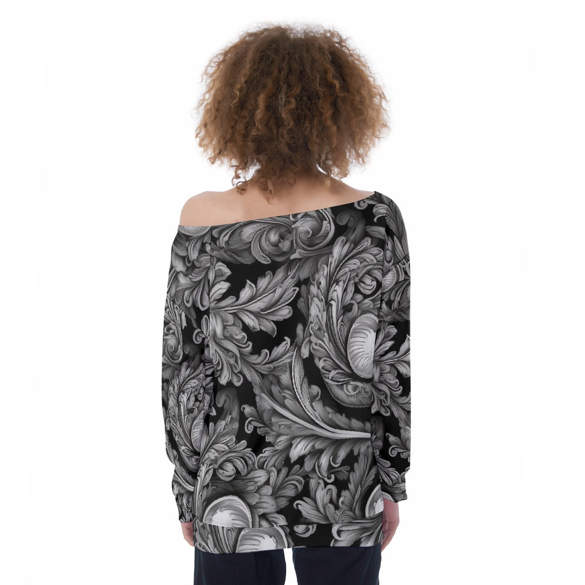 All-Over Print Oversized Women's Off-Shoulder Sweatshirt