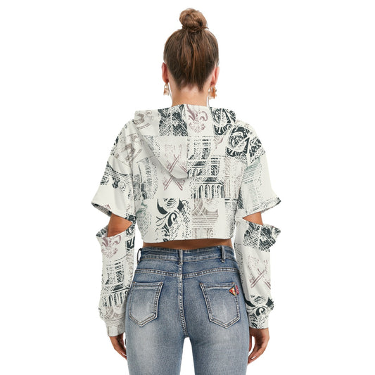 All-Over Print Women's Heavy Fleece Hoodie With Hollow Out Sleeve