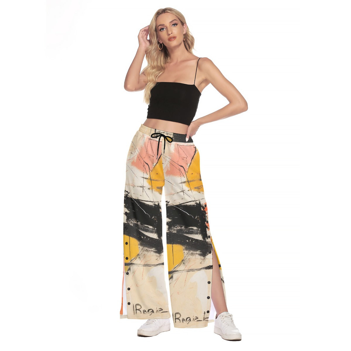 All-Over Print Women's Side Slit Snap Button Trousers