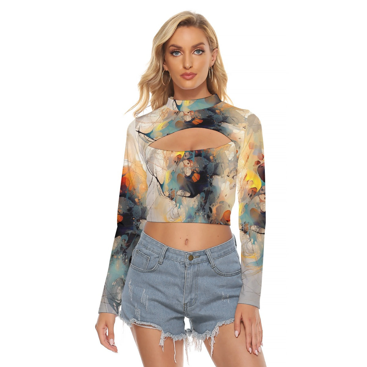 All-Over Print Women's Hollow Chest Keyhole Tight Crop Top