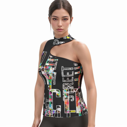 All-Over Print Women's Halter Sleeveless Asymmetrical Tank Top