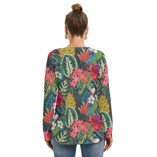 All-Over Print Women's Long Sleeve Neckline Tie Sweatshirt