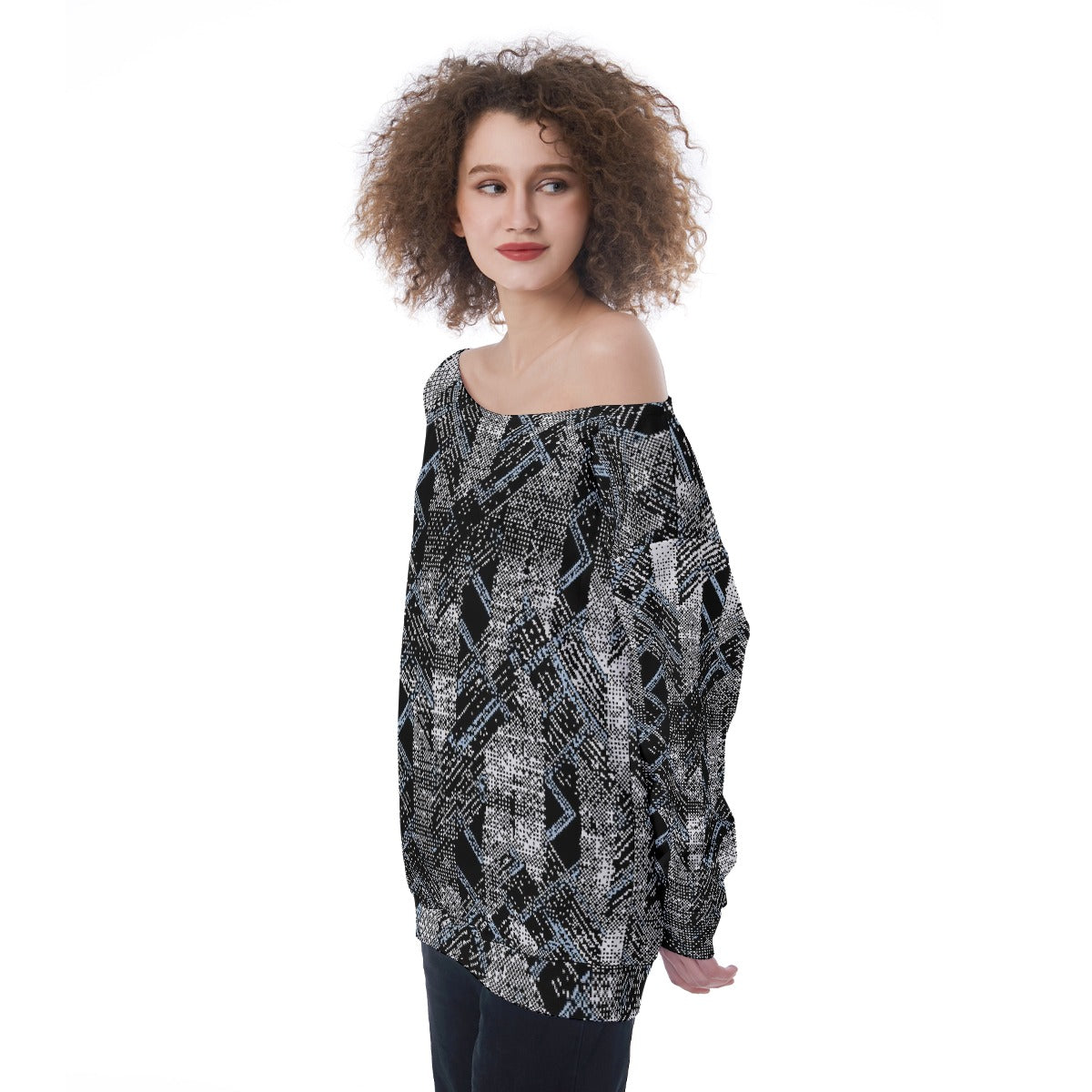 All-Over Print Oversized Women's Off-Shoulder Sweatshirt