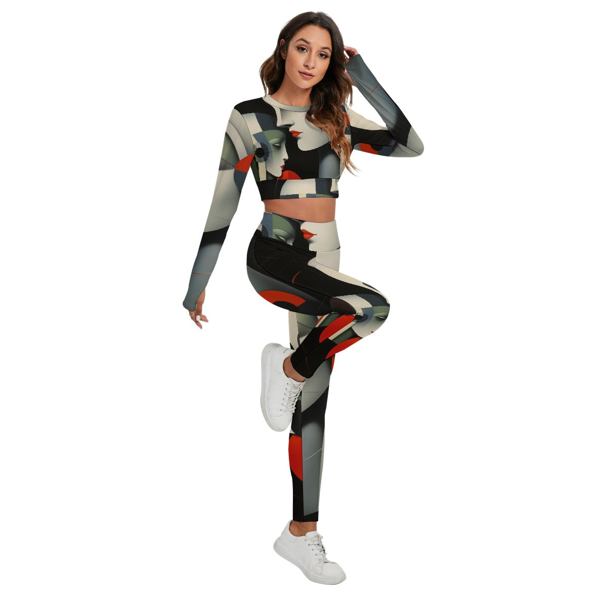 All-Over Print Women's Sport Set With Backless Top And Leggings