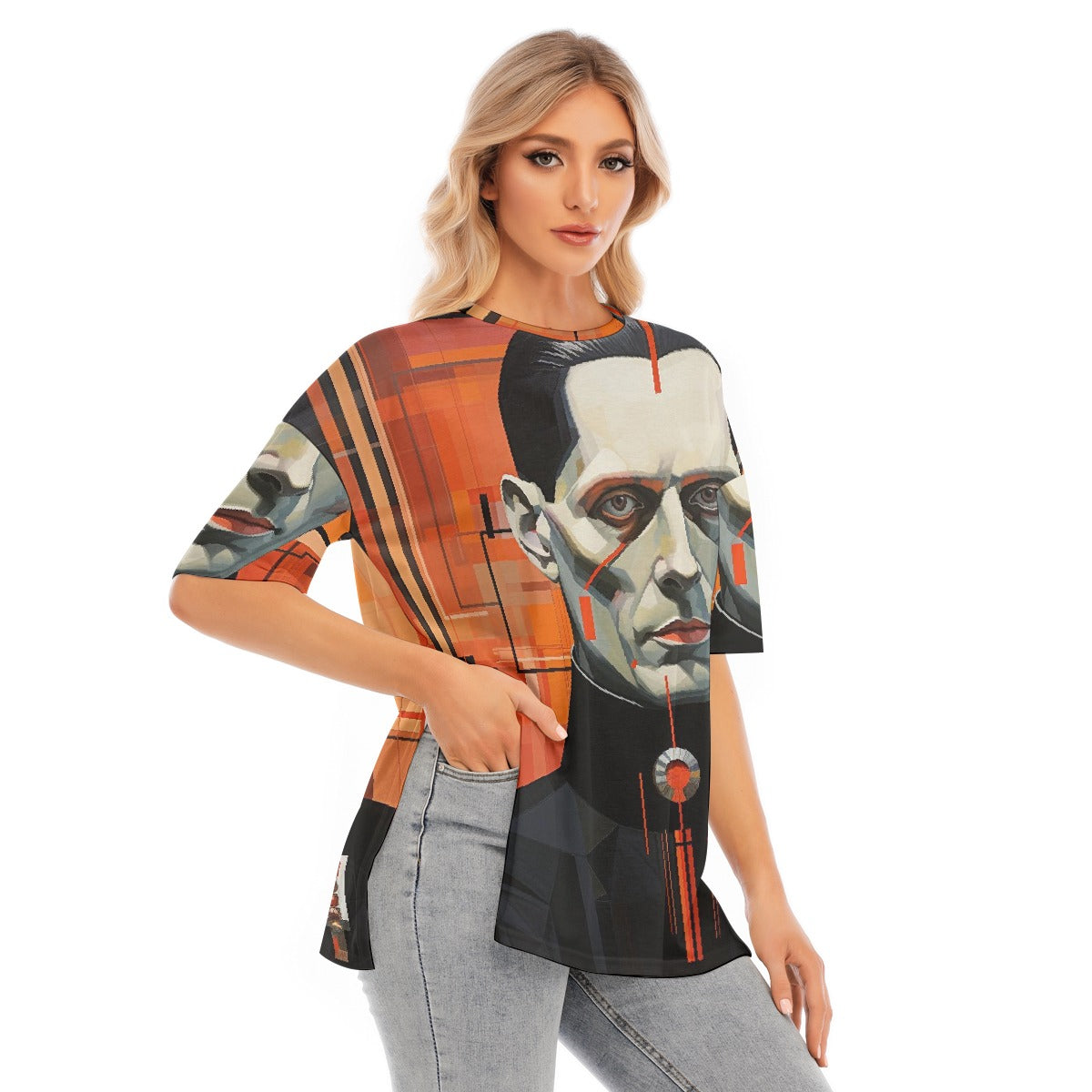All-Over Print Women's Short Sleeves T-shirt With Hem Split