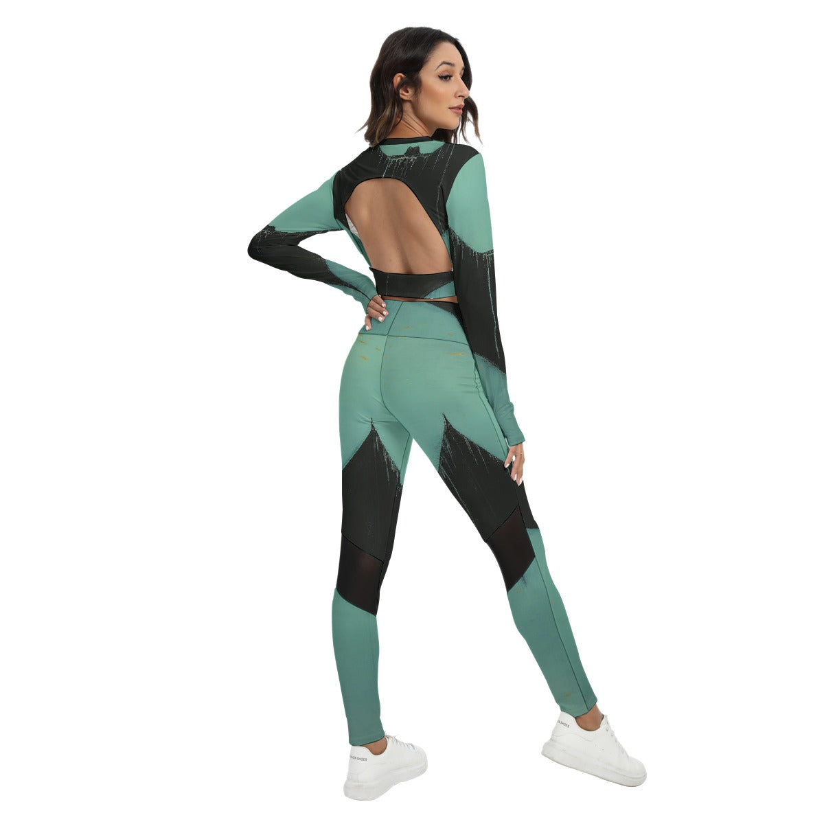 All-Over Print Women's Sport Set With Backless Top And Leggings
