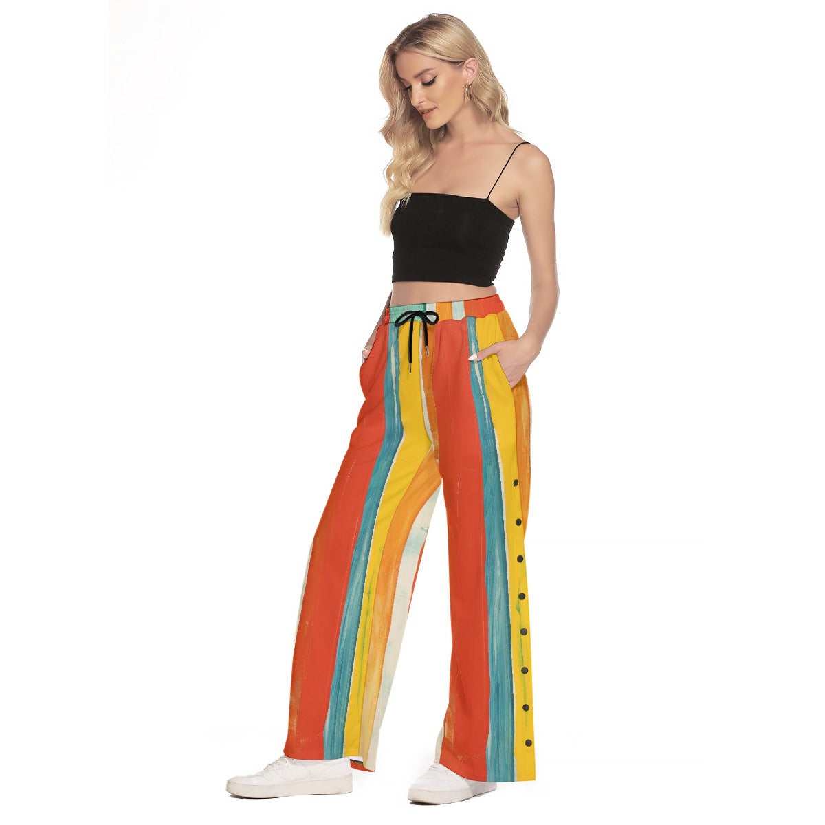 All-Over Print Women's Side Slit Snap Button Trousers
