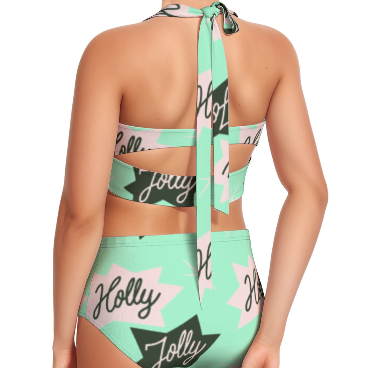 All-Over Print Women's Swimsuit Set With Halter