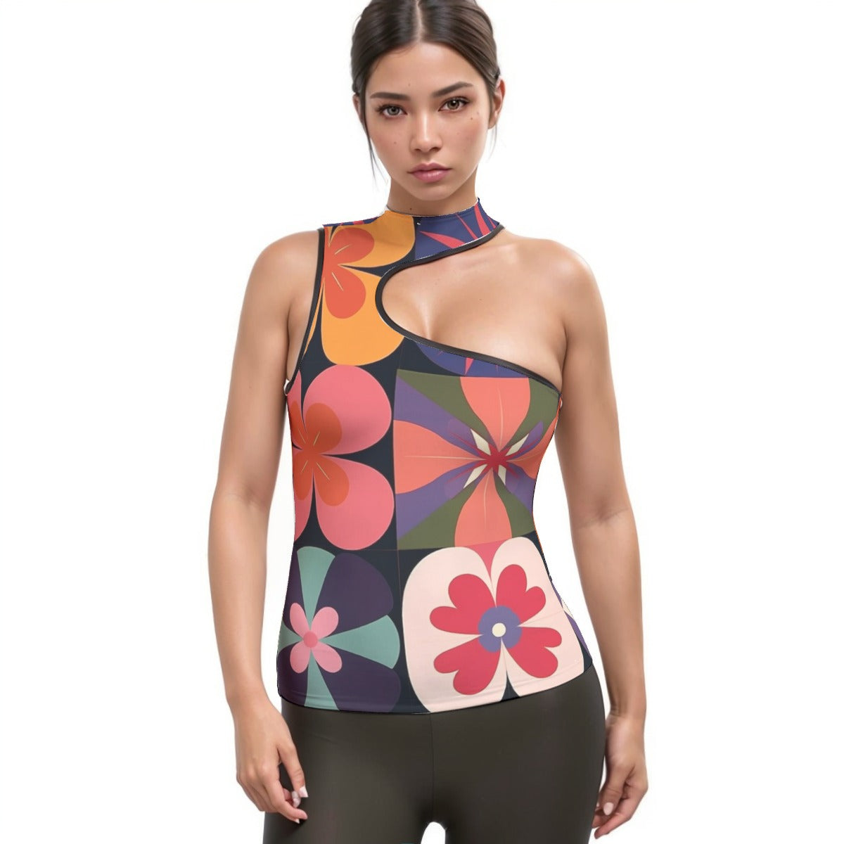 All-Over Print Women's Halter Sleeveless Asymmetrical Tank Top