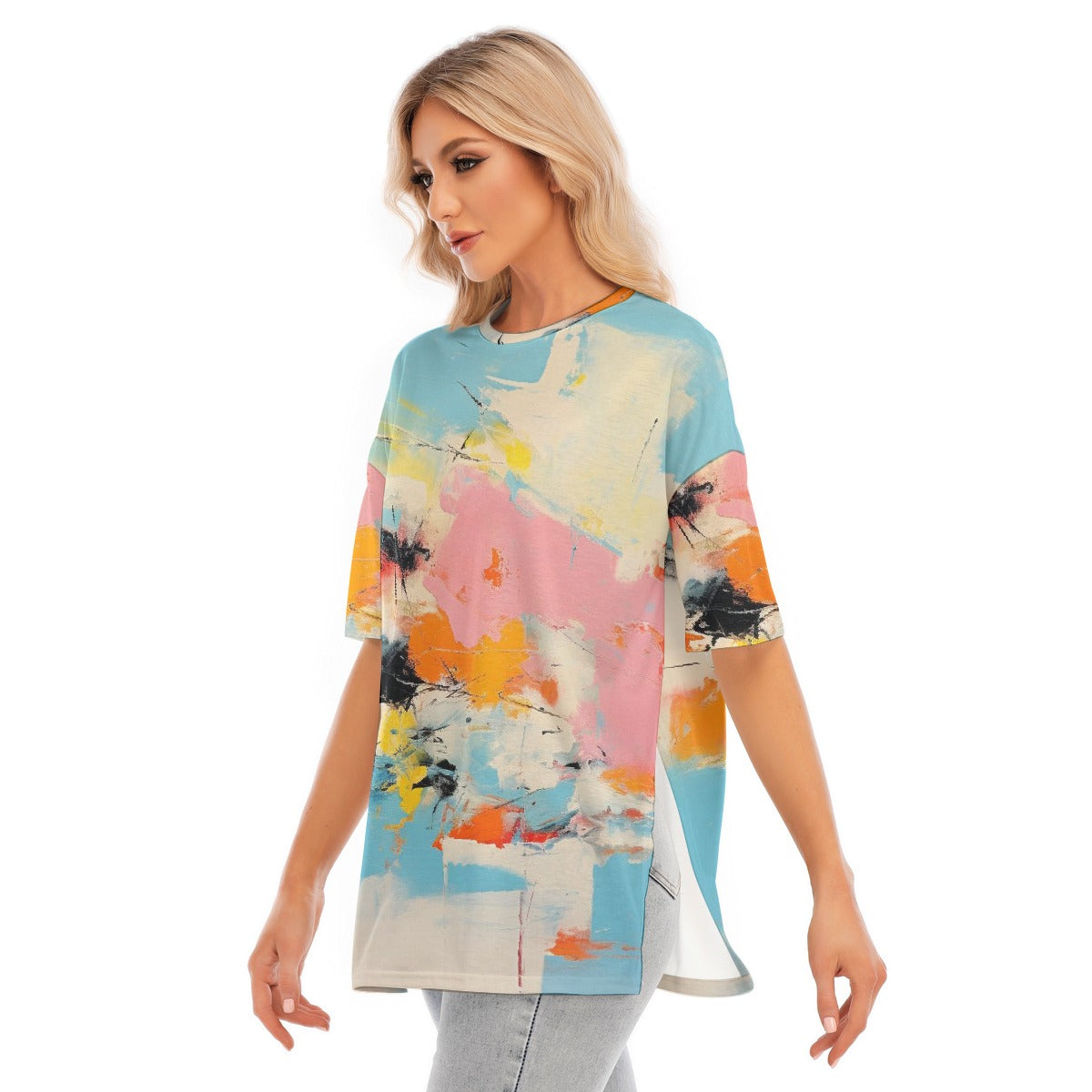 All-Over Print Women's Short Sleeves T-shirt With Hem Split