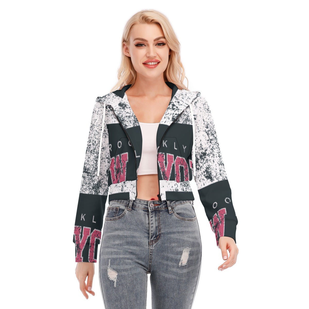 All-Over Print Women's Crop Top Hoodie With Zipper Closure